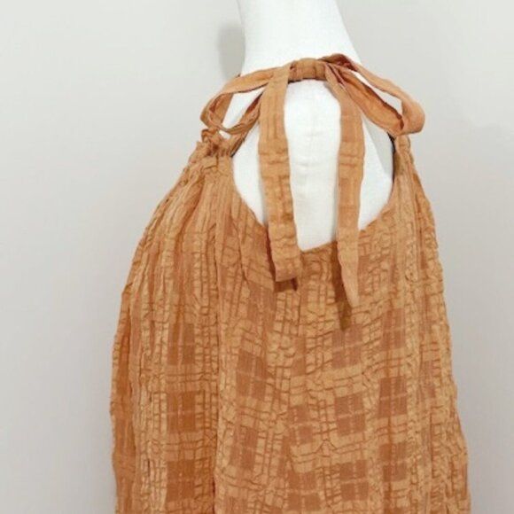 By Together Maxi Sun Dress Tie Shoulder Straps Terracotta Crinkle Fabric Size S - Picture 3 of 6